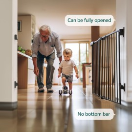 Babelio 31.5-55 No Bottom Bar Baby Gate Extra Wide, 2-in-1 Auto Close Dog Gate for The House, Stairs and Doorways, with Large Walk Thru Door, Black