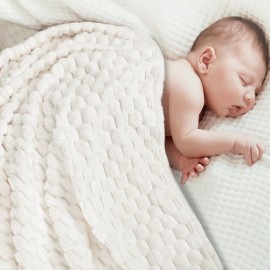 HOMRITAR Flannel Fleece Fluffy Fuzzy Blanket for Baby 3D Jacquard Soft Warm Plush Bed Blankets for Home Decor, Toddler Infant or Newborn Receiving Blanket (30 x 40 Inch, Cream)