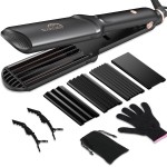 Sixriver Hair Crimper for Women - Ceramic Waver Hair Tool with 4-in-1 Flat Crimping Iron Plates, 15s Fast Heating, Volumizing Hair Crimper, for All Hair Types - Black