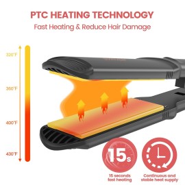 Sixriver Hair Crimper for Women - Ceramic Waver Hair Tool with 4-in-1 Flat Crimping Iron Plates, 15s Fast Heating, Volumizing Hair Crimper, for All Hair Types - Black