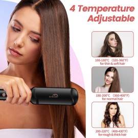Sixriver Hair Crimper for Women - Ceramic Waver Hair Tool with 4-in-1 Flat Crimping Iron Plates, 15s Fast Heating, Volumizing Hair Crimper, for All Hair Types - Black