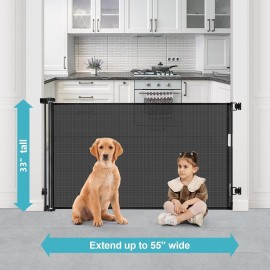 Retractable Dog Gates for Doorways 33 Tall X 55 Wide Mesh Baby Gate for Dogs Retractable Outdoor Baby Gate for Stairs Child Proof Gates Indoor for Toddlers Durable Soft Anti-Scratch Mesh, Black