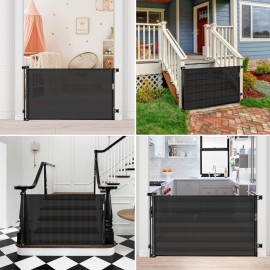 Retractable Dog Gates for Doorways 33 Tall X 55 Wide Mesh Baby Gate for Dogs Retractable Outdoor Baby Gate for Stairs Child Proof Gates Indoor for Toddlers Durable Soft Anti-Scratch Mesh, Black