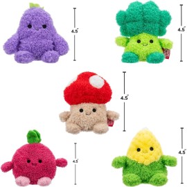 BumBumz 4.5-inch RootBumz Plush 5-Pack - Stan Mushroom, Ronnie Radish, Bobby Broccoli, Colby Corn, and Erinn Eggplant Collectible Stuffed Toys - from The Makers of Original Squishmallows