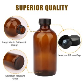Maredash 4oz Amber Glass Bottles, Boston Round Glass Bottles (50 Pack) with Leak-proof Caps, Refillable Container for Homemade Vanilla Extract, Essential Oils, Herbal Medicine and More