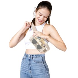 Clear Fanny Pack Belt Bag Stadium Approved for Women Men with Adjustable Strap Water-resistant Waist bag Clear Purse for Travel Workout Running Hiking(Beige)
