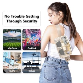Clear Fanny Pack Belt Bag Stadium Approved for Women Men with Adjustable Strap Water-resistant Waist bag Clear Purse for Travel Workout Running Hiking(Beige)