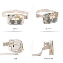 Clear Fanny Pack Belt Bag Stadium Approved for Women Men with Adjustable Strap Water-resistant Waist bag Clear Purse for Travel Workout Running Hiking(Beige)