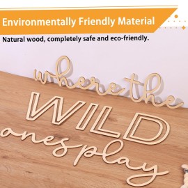 Playroom Wall Decor, 24 XL 3D Where The Wild Ones Play Nursery Sign Wooden Wall Art Decoration for Kids Toddler Room Decor Boys and Girls Home Bedroom Word Sign (Wood - Natual Color)