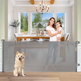 Retractable Baby Gates 65 Wide Baby Gate for Stairs Retractable Dog Gate Indoor Mesh Pet Gate Outdoor Retractable Gate Stair Gates for Kids or Pets Child Gate Dog Gates for Doorways, Decks, Gray