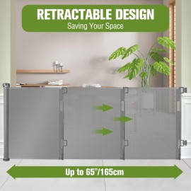 Retractable Baby Gates 65 Wide Baby Gate for Stairs Retractable Dog Gate Indoor Mesh Pet Gate Outdoor Retractable Gate Stair Gates for Kids or Pets Child Gate Dog Gates for Doorways, Decks, Gray