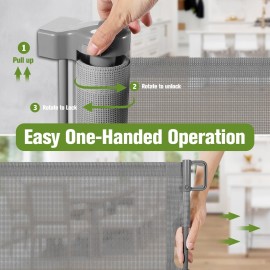 Retractable Baby Gates 65 Wide Baby Gate for Stairs Retractable Dog Gate Indoor Mesh Pet Gate Outdoor Retractable Gate Stair Gates for Kids or Pets Child Gate Dog Gates for Doorways, Decks, Gray