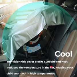 VisionKids Baby Car Seat Sun Shade Cover with Free Storage Bag Included | Infant Car Seat Heat Protector | UV Protection Cooler Cover | Keeps Toddler Seat Cool in Baby Car | Travel Accessories Silver