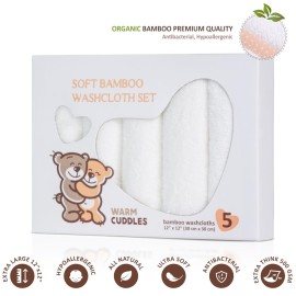 Soft Washcloths Set - Absorbent, Natural Baby Wash Cloth for Delicate Skin - Large 12x12 Baby Bath Towels - Newborn Face Towel (White)