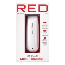 Red by Kiss Hair Clipper, Mini Cordless Hair Trimmer, Long Lasting Hair Cutting Kit, USB-C Rechargeable Haircut Beard Trimming Clippers for Men Women Kids, Portable Grooming Kit (White)