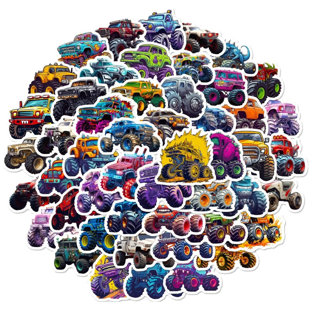 50 PCS Cool Monster Truck Stickers, Car Stickers for Kids Teens Adults, Monster Truck Party Favors, Waterproof Vinyl Stickers for Water Bottle Laptop Luggage Guitar