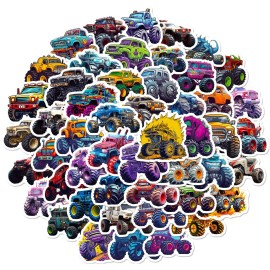 50 PCS Cool Monster Truck Stickers, Car Stickers for Kids Teens Adults, Monster Truck Party Favors, Waterproof Vinyl Stickers for Water Bottle Laptop Luggage Guitar