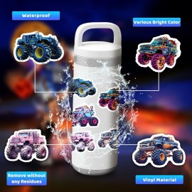 50 PCS Cool Monster Truck Stickers, Car Stickers for Kids Teens Adults, Monster Truck Party Favors, Waterproof Vinyl Stickers for Water Bottle Laptop Luggage Guitar