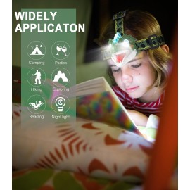 Aubllo Kids Headlamp - LED Dinosaur Headlamp with Adjustable Headband for Boys and Girls, 3 Lighting Modes - Perfect for Camping, Hiking, and Reading - Ages 3-12+