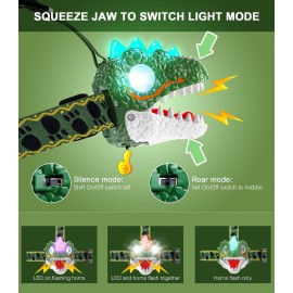 Aubllo Kids Headlamp - LED Dinosaur Headlamp with Adjustable Headband for Boys and Girls, 3 Lighting Modes - Perfect for Camping, Hiking, and Reading - Ages 3-12+
