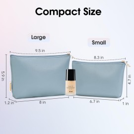 Wandering Nature Makeup Bag Small Cosmetic Bag for Purse 2 Pack Small Make Up Pouch Vegan Leather Cute Travel Pouch with Zipper for Women, Blue