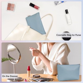 Wandering Nature Makeup Bag Small Cosmetic Bag for Purse 2 Pack Small Make Up Pouch Vegan Leather Cute Travel Pouch with Zipper for Women, Blue