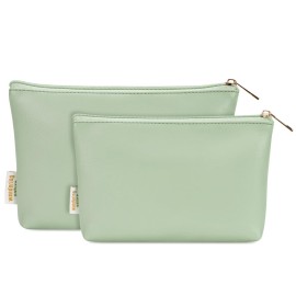 Wandering Nature Makeup Bag Small Cosmetic Bag for Purse 2 Pack Small Make Up Pouch Vegan Leather Cute Travel Pouch with Zipper for Women, Green