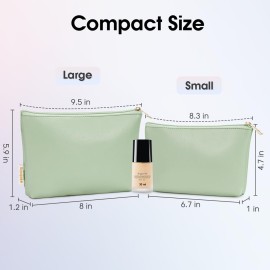 Wandering Nature Makeup Bag Small Cosmetic Bag for Purse 2 Pack Small Make Up Pouch Vegan Leather Cute Travel Pouch with Zipper for Women, Green