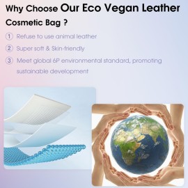 Wandering Nature Makeup Bag Small Cosmetic Bag for Purse 2 Pack Small Make Up Pouch Vegan Leather Cute Travel Pouch with Zipper for Women, Green