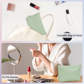 Wandering Nature Makeup Bag Small Cosmetic Bag for Purse 2 Pack Small Make Up Pouch Vegan Leather Cute Travel Pouch with Zipper for Women, Green