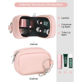 Meiiy Chapstick Holder Bag Small Lip Balm Sleeve Pouch Lipstick Portable Storage Bag Lip Gloss Case With Hook Accessories Gift for Women (pink)