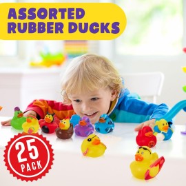 Playbees Assortment Rubber Duck Toy Duckies for Kids - 25 Pack - Sensory Play, Stress Relief, Stocking Stuffers, Bath Birthday Gifts Baby Showers Classroom Incentives, Summer Beach and Pool Activity
