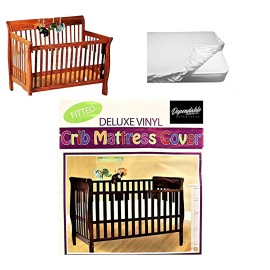 Deluxe Vinyl Fitted Crib Mattress Cover Protector 28 x 52 Standard Size Waterproof Protects and Keeps Mattress Clean and Dry