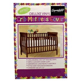Deluxe Vinyl Fitted Crib Mattress Cover Protector 28 x 52 Standard Size Waterproof Protects and Keeps Mattress Clean and Dry