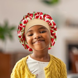 Wimnkuv 4 Pieces Silky Satin Bonnet for Kids, Soft Sleeping Bonnets With Elastic Wide Band, Hair Bonnet for Girls Multicolor