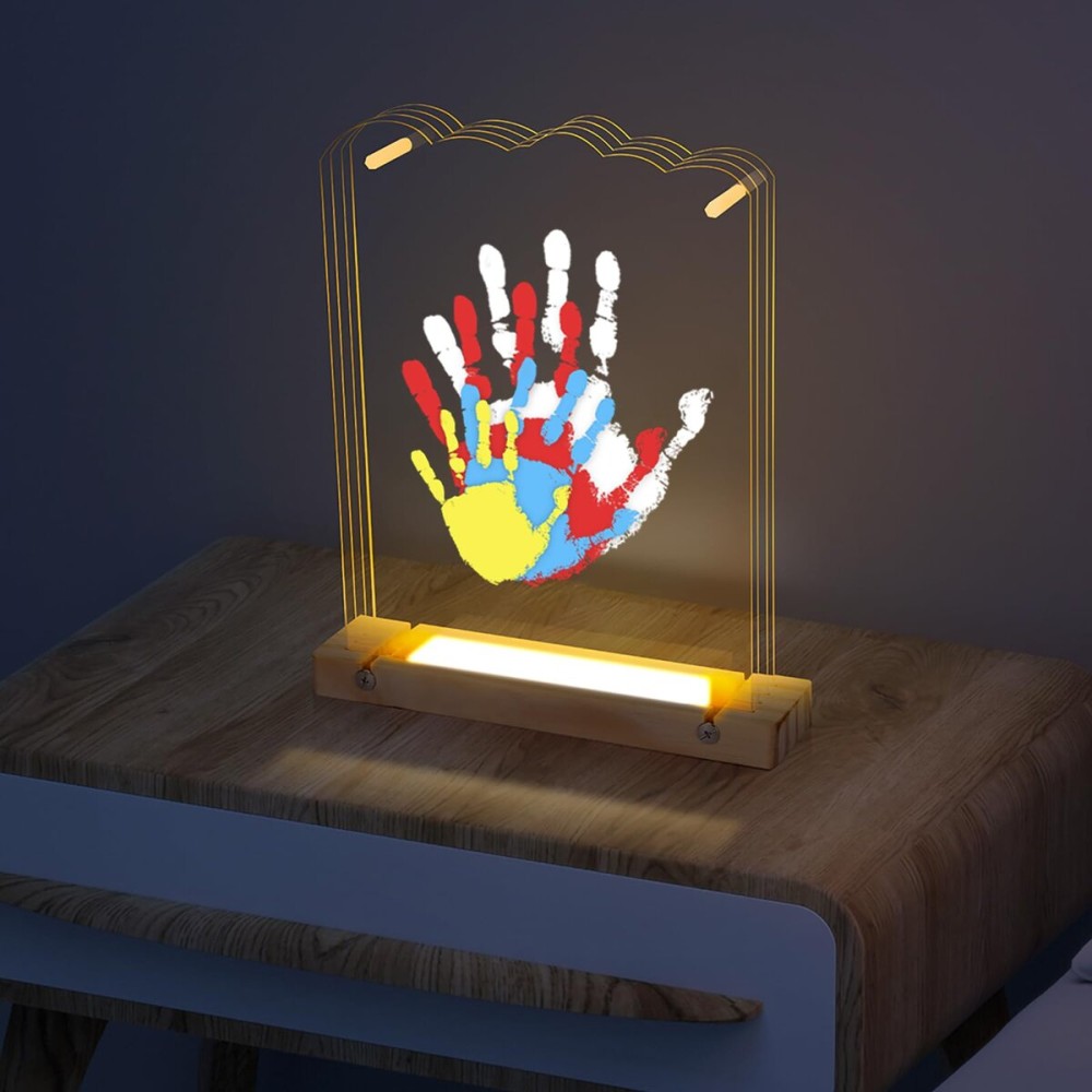 Bixinyo Family Handprint Kit with Light, Baby Hand and Footprint Kit, Family Gifts for New Parents, Adoption Gifts, Baby Shower New Mom Gifts, Wooden Craft Family Keepsake