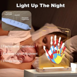 Bixinyo Family Handprint Kit with Light, Baby Hand and Footprint Kit, Family Gifts for New Parents, Adoption Gifts, Baby Shower New Mom Gifts, Wooden Craft Family Keepsake