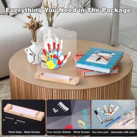 Bixinyo Family Handprint Kit with Light, Baby Hand and Footprint Kit, Family Gifts for New Parents, Adoption Gifts, Baby Shower New Mom Gifts, Wooden Craft Family Keepsake