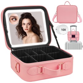 ViKert Travel Makeup Bag with Light Up Mirror,Makeup Travel Case with adjustable dividers,Waterproof Makeup Train Case,lighted Makeup Case with Detachable Mirror ViKert Travel Makeup Bag with Light Up Mirror,Makeup Travel Case with adjustable dividers,Waterproof Makeup Train Case,lighted Makeup Case with Detachable Mirror