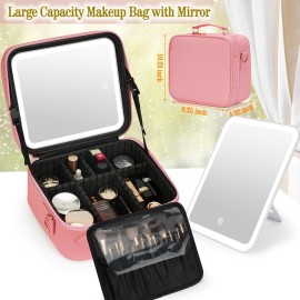 ViKert Travel Makeup Bag with Light Up Mirror,Makeup Travel Case with adjustable dividers,Waterproof Makeup Train Case,lighted Makeup Case with Detachable Mirror ViKert Travel Makeup Bag with Light Up Mirror,Makeup Travel Case with adjustable dividers,Waterproof Makeup Train Case,lighted Makeup Case with Detachable Mirror