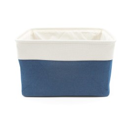 HYGGE + Linen Storage Bin Basket 15.8 x 12.5 x 10 Durable fabric & lightweight design. Great for storing toys, books, linens, games, clothing, baby products & more! (WHITE/BLUE, 2 PACK)
