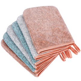PHOGARY 6 Pack Microfiber Body Wash Mitts, 68 Inch Super Absorbent & Soft Face Mitten, Coral Fleece Bath Spa Cloth, Reusable Makeup Remover Mitt Gloves, 3 Colors