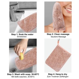 PHOGARY 6 Pack Microfiber Body Wash Mitts, 68 Inch Super Absorbent & Soft Face Mitten, Coral Fleece Bath Spa Cloth, Reusable Makeup Remover Mitt Gloves, 3 Colors