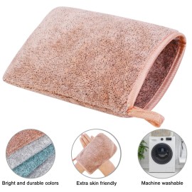 PHOGARY 6 Pack Microfiber Body Wash Mitts, 68 Inch Super Absorbent & Soft Face Mitten, Coral Fleece Bath Spa Cloth, Reusable Makeup Remover Mitt Gloves, 3 Colors