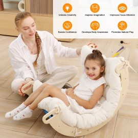 Ymonlia 2 in 1 Montessori Climbing Arch for Toddlers,Rainbow Wooden Climbing Arch Rocker& Cushion,Pillow for ArchesClimbing Triangle Ramp,Montessori Climbing Gym for Kids 0-8