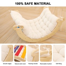 Ymonlia 2 in 1 Montessori Climbing Arch for Toddlers,Rainbow Wooden Climbing Arch Rocker& Cushion,Pillow for ArchesClimbing Triangle Ramp,Montessori Climbing Gym for Kids 0-8