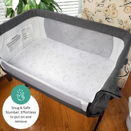 Bassinet Sheets for Maxi-COSI Iora, Papablic 2 in 1 Bonni, Cowiewie Baby Bassinet Bedside Sleeper, 3 Pack, 33x20 Inch, Ultra Soft, Breathable Snug Fit, Unisex Boys Girls, Gray White (Space Rockets)