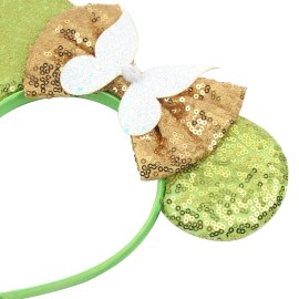 zhezesmila Mouse Ears Headband with Tinkerbell Scrunchies Sequin Ears Headband Party Costume Hair Accessories Headwear Decoration for Women