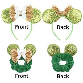 zhezesmila Mouse Ears Headband with Tinkerbell Scrunchies Sequin Ears Headband Party Costume Hair Accessories Headwear Decoration for Women