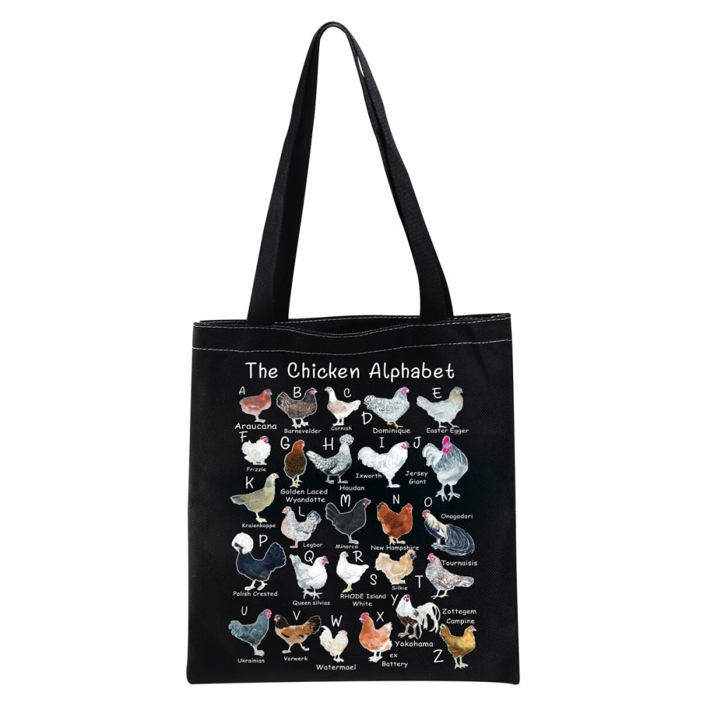 XYANFA Chicken Tote Bag - A-Z Of Chickens Gift For Lover Owner (Black)